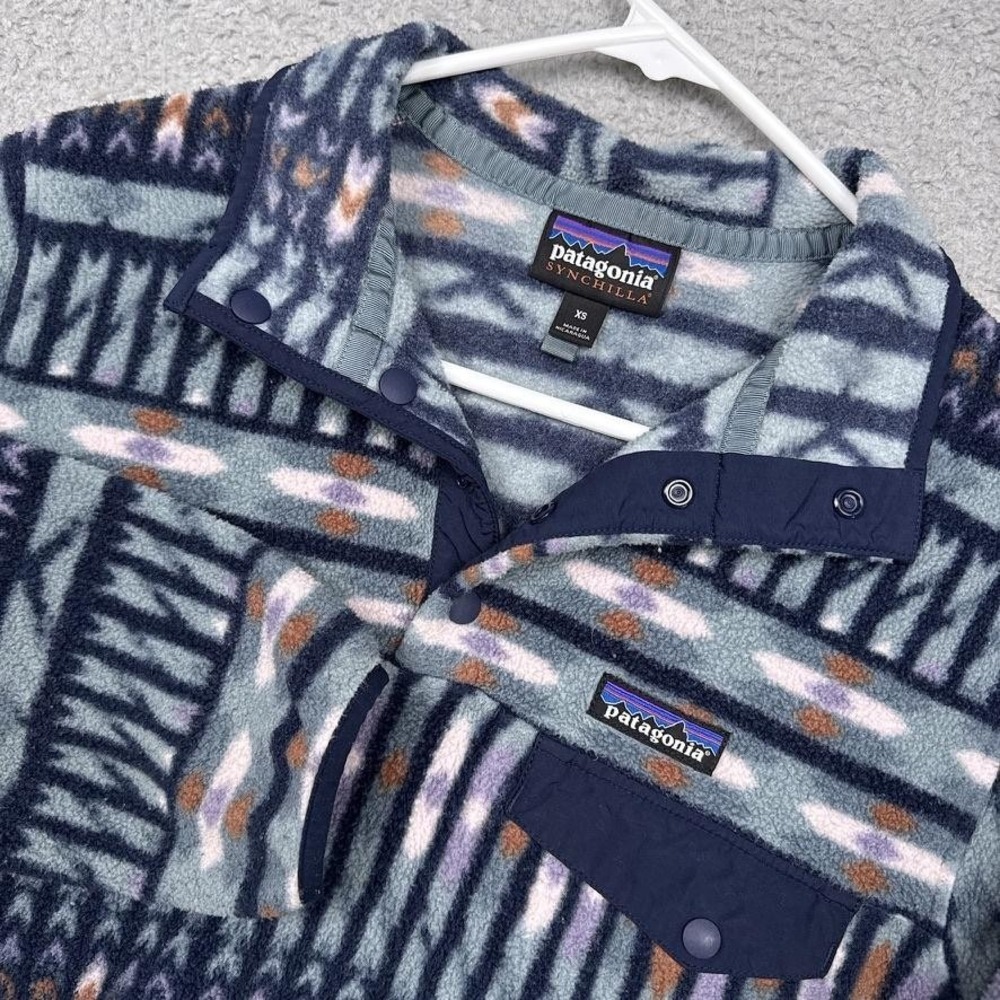 Patagonia Jacket Womens XS Blue Synchilla Snap-T Fleece Pullover Geometric Print